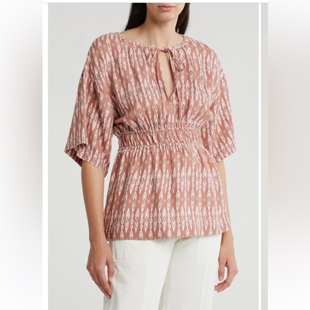 Joie Renae Split Neck Canyon Rose Short Sleeve Keyhole Peplum Top Plus Size 4X